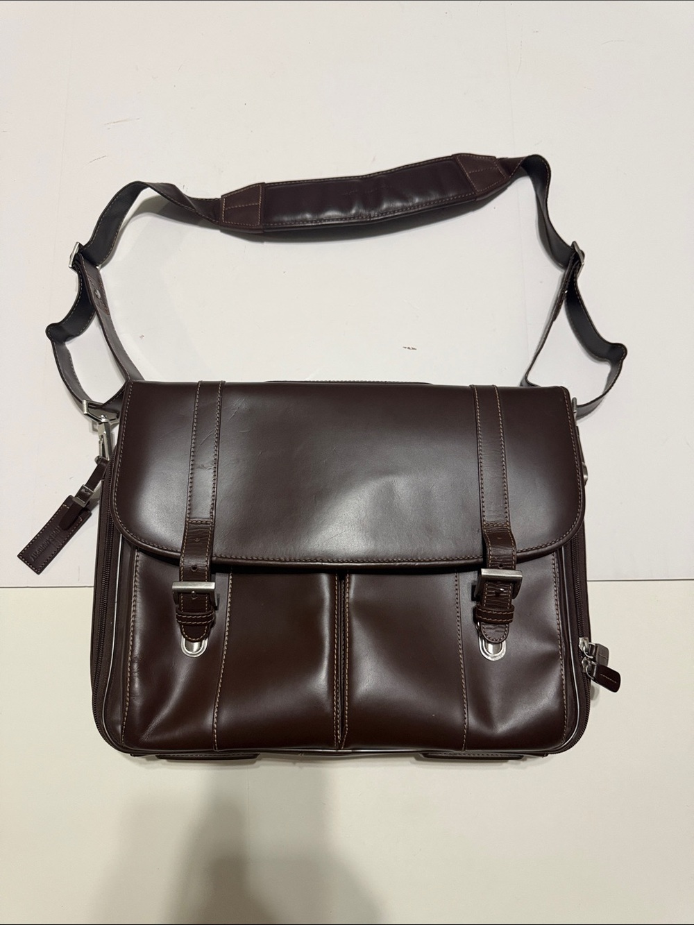 Johnston & Murphy Dark Brown Leather Messenger Bag
